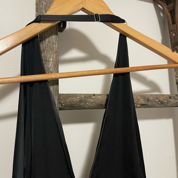 Free People Black V-Neck Open Back Satin Maxi Slip Dress - Picture 8 of 10